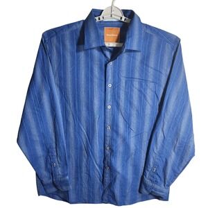 Tommy‎ Bahama XL Mens Blue Striped Button Down Shirt Long Sleeve Relaxed Fit